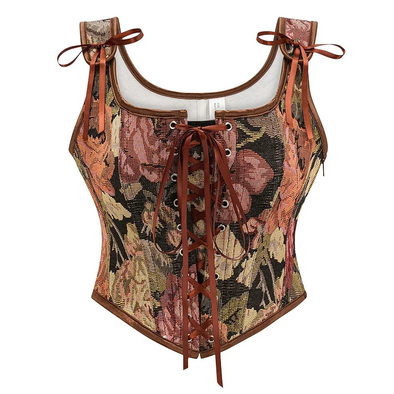 Corset Waist Cinch - เสื้อกล้ามคอร์เซ็ทวินเทจแบบกอธิคของผู้หญิงเสื้อกล้ามคอร์เซ็ทแบบมีเชือกผูกติดซิปมีลายดอกไม้เสื้อกล้ามคอร์เซ็ทรัดเอวเซ็กซี่เสื้อกล้ามกระชับสัดส่วนชุดกระชับรูปร่างกระชับสัดส่วน