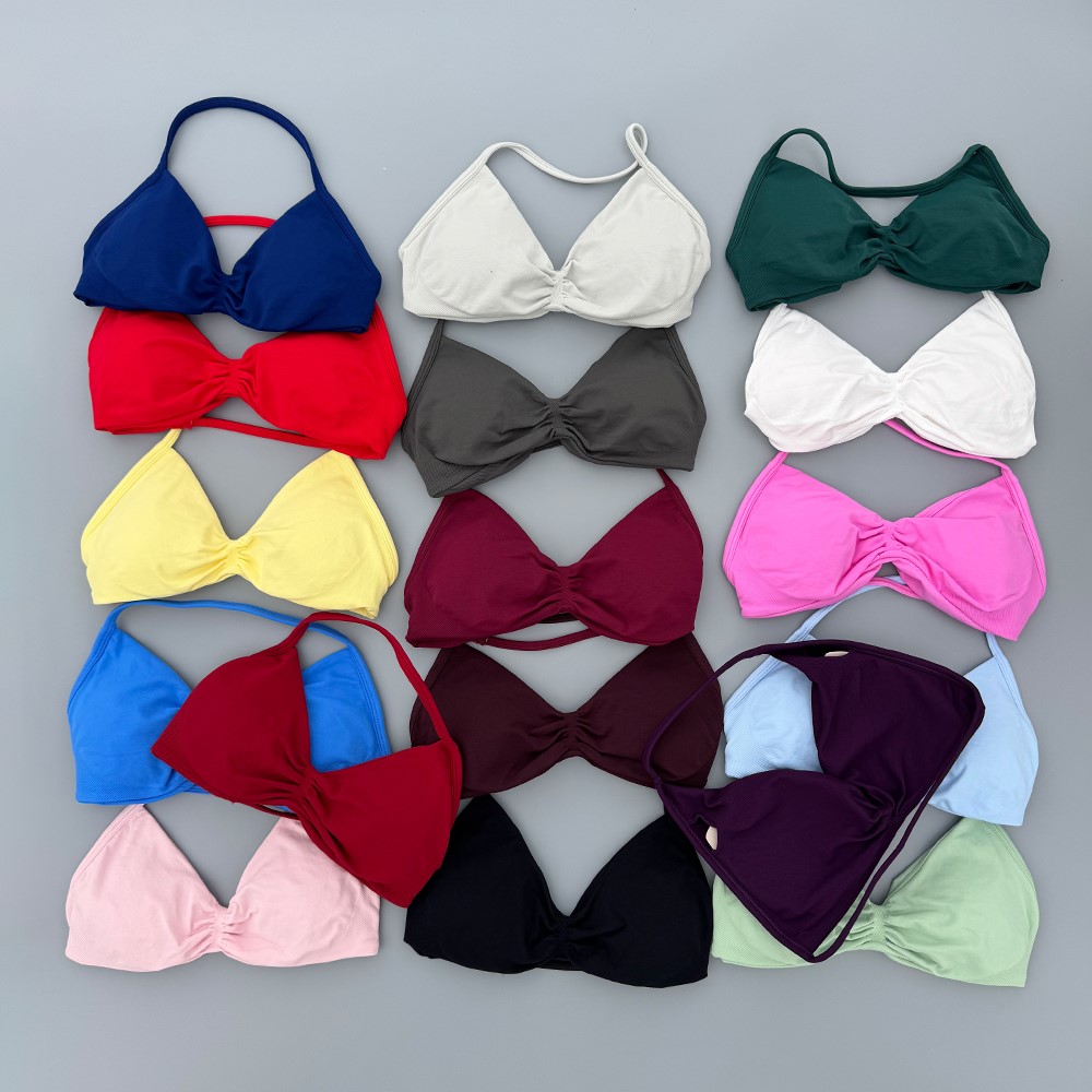 Push Up Bra Padded - เสื้อชั้นในสตรีแบบมีสายสำหรับออกกำลังกาย รองรับทรงสูง ดันทรง สายบาง ไร้ตะเข็บ แบบคล้องคอ