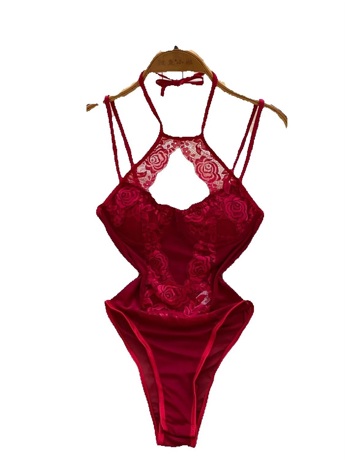 Lace Teddy Lingerie - ชุดบอดี้สูทลูกไม้เซ็กซี่สำหรับผู้หญิง Foamlina ชุดชั้นในเท็ดดี้แบบเว้าช่วงตัว ผ้าตาข่ายบางเบา ชุดนอนชิ้นเดียว ผูกด้านหลัง