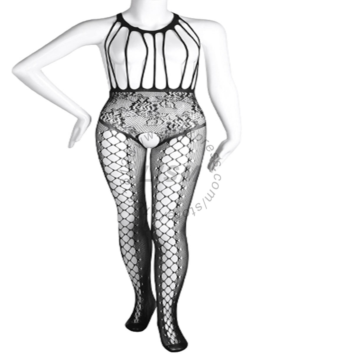 Bodystocking Fishnet - LISM ชุดบอดี้สูทเซ็กซี่แบบฮอลเตอร์พร้อมดีไซน์เว้าอกและเว้าเป้า ตาข่ายลูกไม้ผสมผสานกับผ้าตาข่ายเซ็กซี่สำหรับคู่รักเพื่อเพิ่มความโรแมนติก