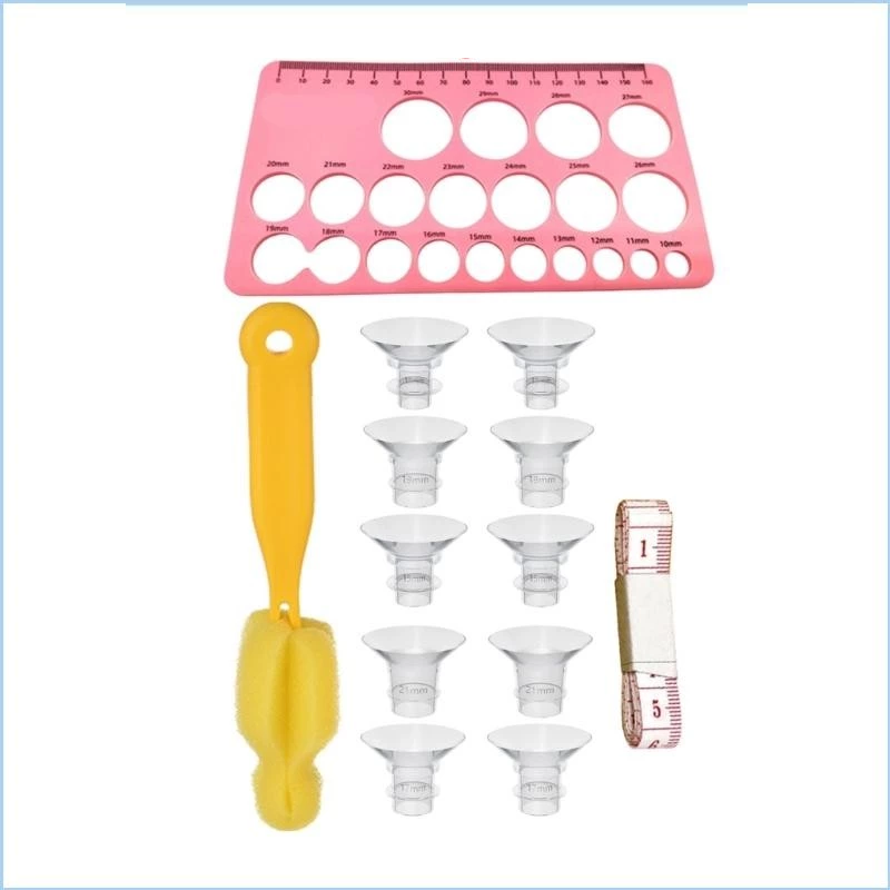 Nipple Cover Pasties - ชุดปั๊มนมแบบหน้าแปลน 13 ชิ้น พร้อมฝาครอบหัวนม, อะแดปเตอร์หัวนม, บวกกับการ์ดวัดขนาดและแปรงทำความสะอาด,