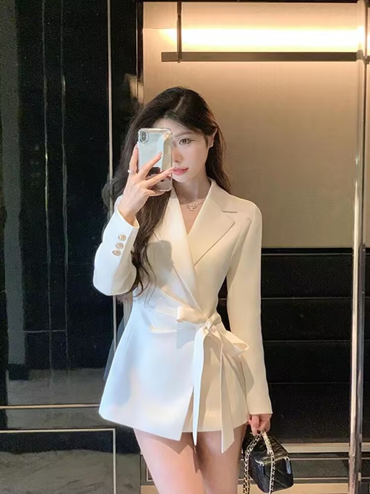 เสื้อเบลเซอร์สีพื้นสไตล์เกาหลี - Corset Waist Cinch บทวิจารณ์และราคา